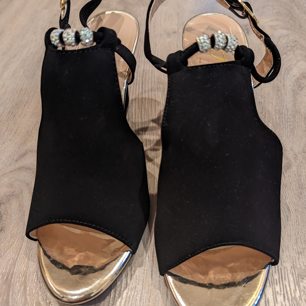 Forever Ashlyn 56 Black Nub Dress Open-Toe Wedge, 8.5M